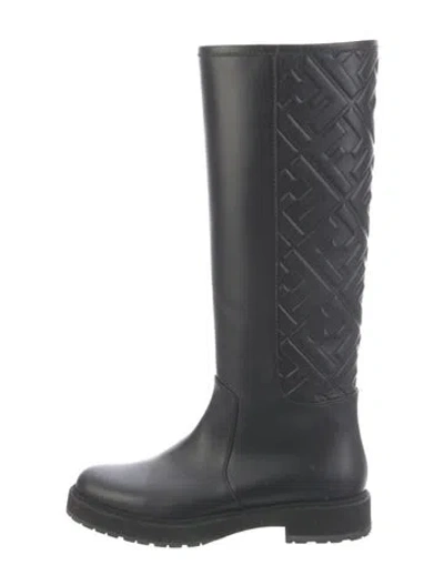 Pre-owned Fendi Zucca Ff Logo Leather Boots In Black