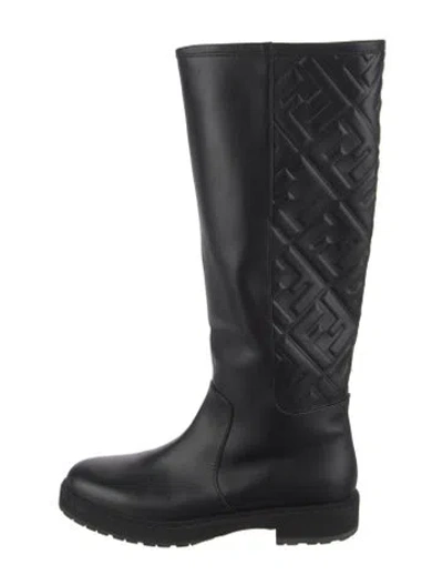 Pre-owned Fendi Zucca Ff Logo Leather Boots In Black