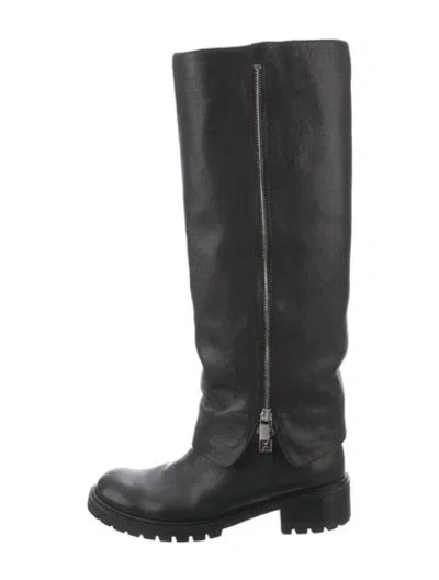 Pre-owned Fendi Zucca Ff Logo Leather Boots In Black