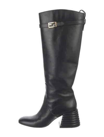 Pre-owned Fendi Zucca Ff Logo Leather Boots In Black