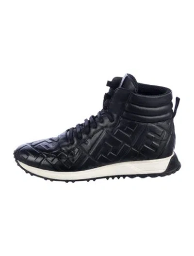 Pre-owned Fendi Zucca Ff Logo Leather Boots In Blue