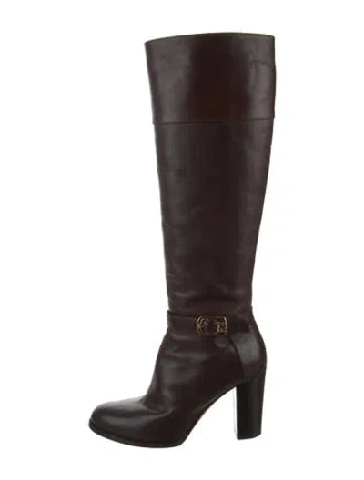 Pre-owned Fendi Zucca Ff Logo Leather Boots In Brown