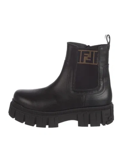 Pre-owned Fendi Zucca Ff Logo Leather Chelsea Boots In Black