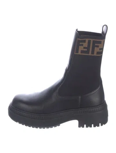 Pre-owned Fendi Zucca Ff Logo Leather Chelsea Boots In Blue