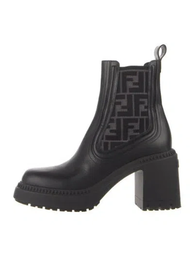 Pre-owned Fendi Zucca Ff Logo Leather Chelsea Boots In Blue
