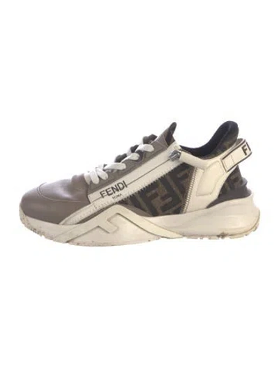 Pre-owned Fendi Zucca Ff Logo Leather Chunky Sneakers In Brown