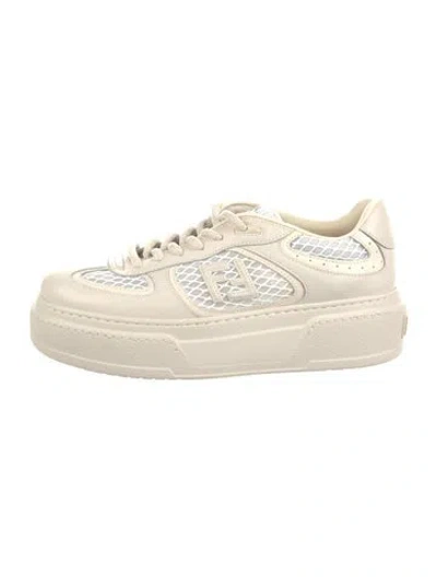Pre-owned Fendi Zucca Ff Logo Leather Chunky Sneakers In Neutrals