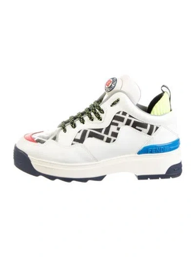 Pre-owned Fendi Zucca Ff Logo Leather Chunky Sneakers In White