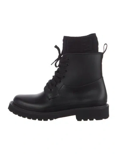 Pre-owned Fendi Zucca Ff Logo Leather Combat Boots In Black