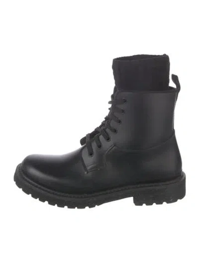 Pre-owned Fendi Zucca Ff Logo Leather Combat Boots In Black