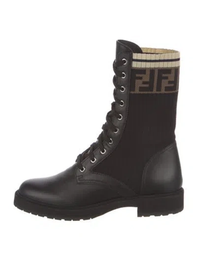 Pre-owned Fendi Zucca Ff Logo Leather Combat Boots In Multi