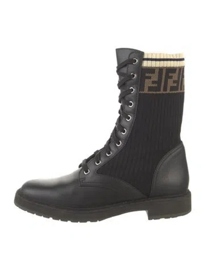 Pre-owned Fendi Zucca Ff Logo Leather Combat Boots In Multi