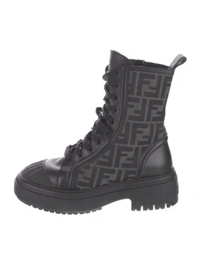 Pre-owned Fendi Zucca Ff Logo Leather Combat Boots In Multi