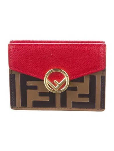 Pre-owned Fendi Zucca Ff Logo Leather Compact Wallet In Multi
