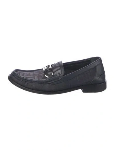 Pre-owned Fendi Zucca Ff Logo Leather Dress Loafers In Blue