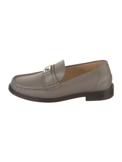 Pre-owned Fendi Zucca Ff Logo Leather Dress Loafers In Gray