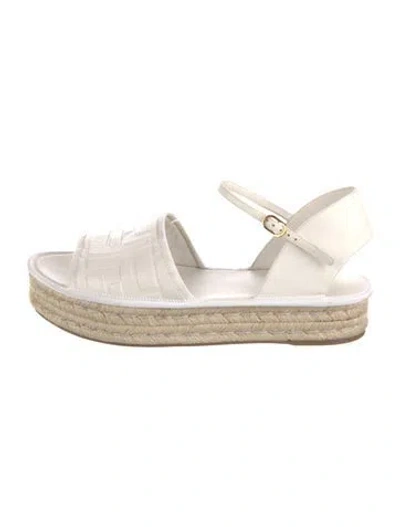 Pre-owned Fendi Zucca Ff Logo Leather Espadrilles In White