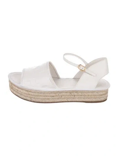 Pre-owned Fendi Zucca Ff Logo Leather Espadrilles In White