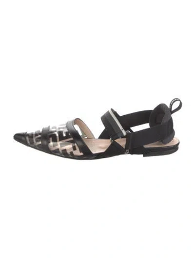 Pre-owned Fendi Zucca Ff Logo Leather Flats In Black