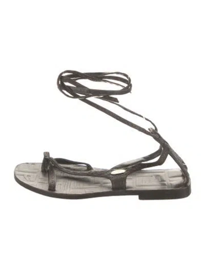 Pre-owned Fendi Zucca Ff Logo Leather Gladiator Sandals In Brown