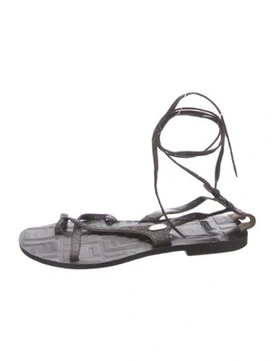 Pre-owned Fendi Zucca Ff Logo Leather Gladiator Sandals In Brown