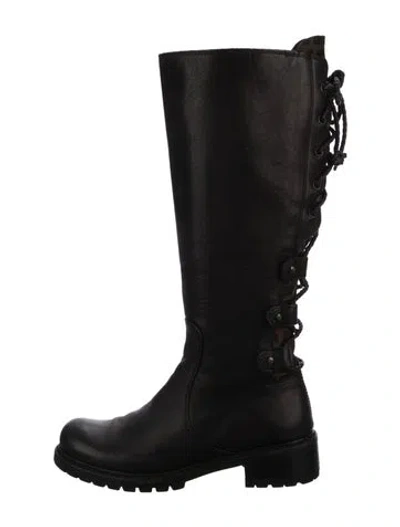 Pre-owned Fendi Zucca Ff Logo Leather Lace-up Boots In Black