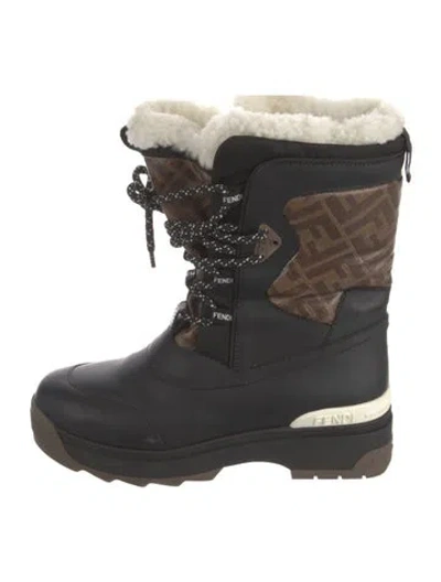 Pre-owned Fendi Zucca Ff Logo Leather Lace-up Boots In Multi