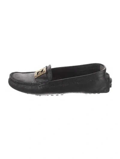 Pre-owned Fendi Zucca Ff Logo Leather Loafers In Black