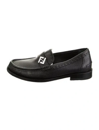 Pre-owned Fendi Zucca Ff Logo Leather Loafers In Black