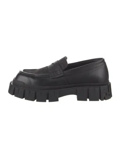 Pre-owned Fendi Zucca Ff Logo Leather Loafers In Black