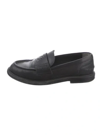 Pre-owned Fendi Zucca Ff Logo Leather Loafers In Black