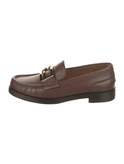 Pre-owned Fendi Zucca Ff Logo Leather Loafers In Burgundy