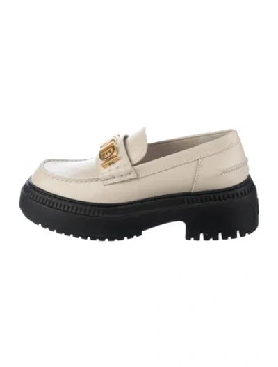 Pre-owned Fendi Zucca Ff Logo Leather Loafers In Neutrals