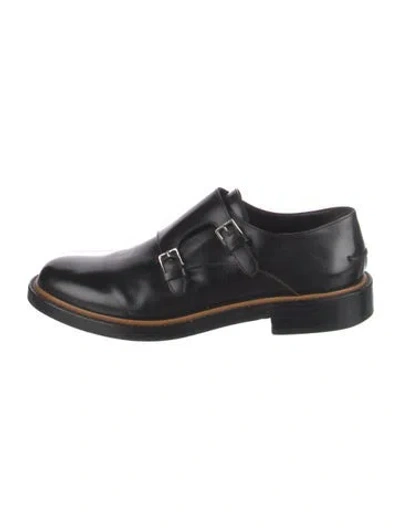 Pre-owned Fendi Zucca Ff Logo Leather Monk Straps In Black