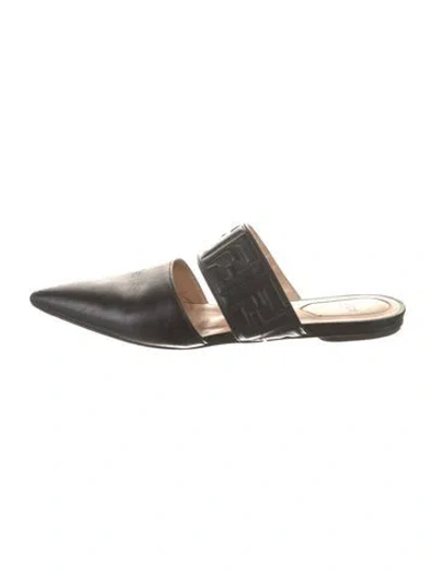 Pre-owned Fendi Zucca Ff Logo Leather Mules In Black