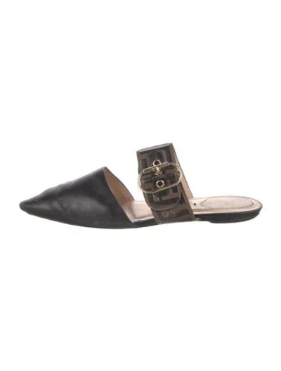 Pre-owned Fendi Zucca Ff Logo Leather Mules In Black