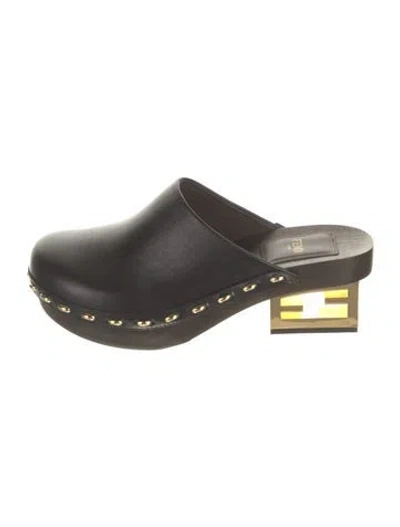 Pre-owned Fendi Zucca Ff Logo Leather Mules In Black
