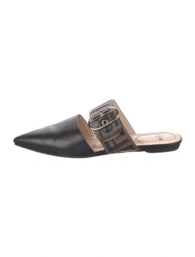 Pre-owned Fendi Zucca Ff Logo Leather Mules In Black