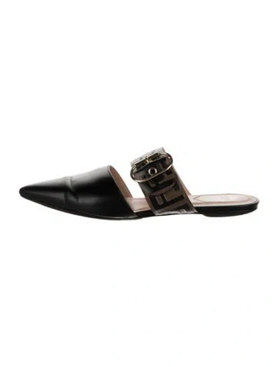 Pre-owned Fendi Zucca Ff Logo Leather Mules In Black