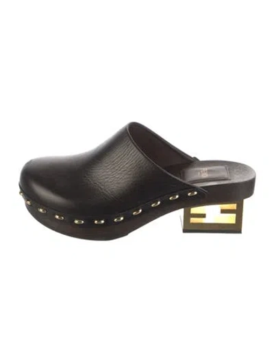 Pre-owned Fendi Zucca Ff Logo Leather Mules In Brown