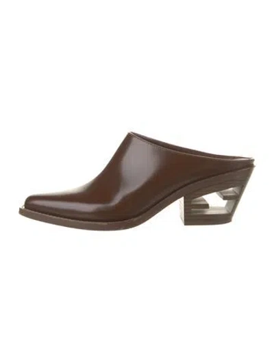 Pre-owned Fendi Zucca Ff Logo Leather Mules In Brown