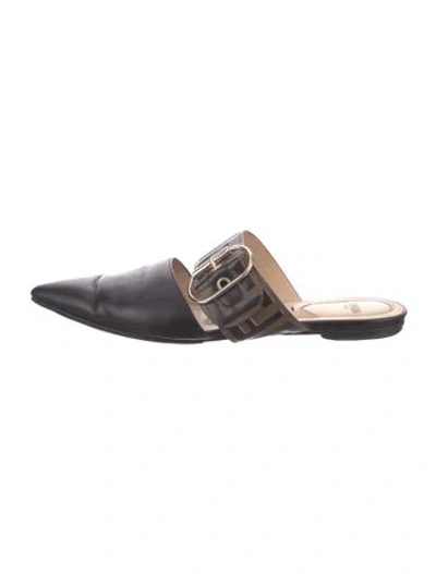 Pre-owned Fendi Zucca Ff Logo Leather Mules In Multi