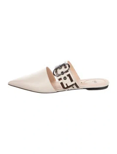 Pre-owned Fendi Zucca Ff Logo Leather Mules In Neutrals