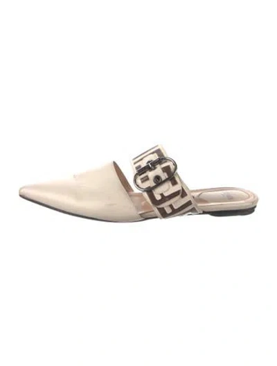 Pre-owned Fendi Zucca Ff Logo Leather Mules In Pink