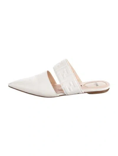Pre-owned Fendi Zucca Ff Logo Leather Mules In White