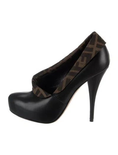 Pre-owned Fendi Zucca Ff Logo Leather Pumps In Black