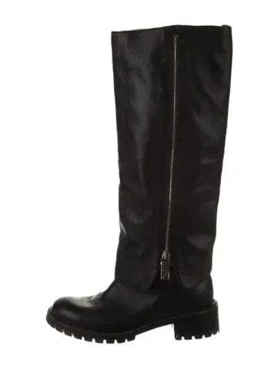 Pre-owned Fendi Zucca Ff Logo Leather Riding Boots In Black