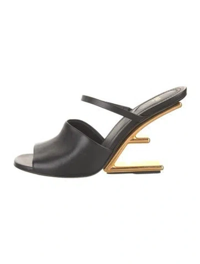 Pre-owned Fendi Zucca Ff Logo Leather Sandals In Black
