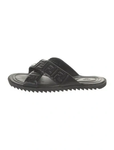 Pre-owned Fendi Zucca Ff Logo Leather Sandals In Black