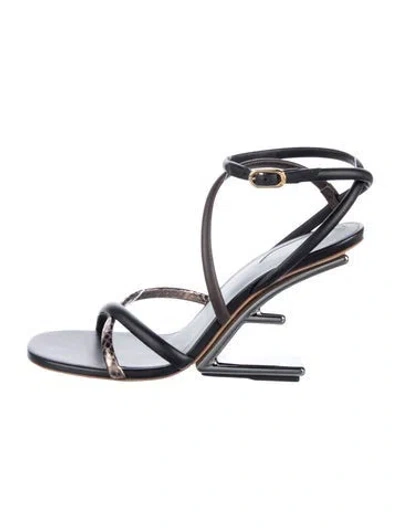 Pre-owned Fendi Zucca Ff Logo Leather Sandals In Blue